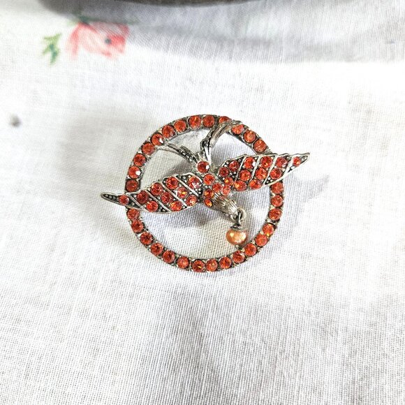 Pilgrim Brand Orange Crystal Bird Brooch - Picture 1 of 5